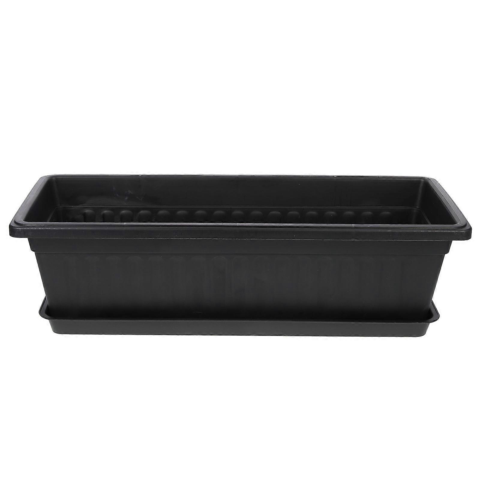 4pcs Rectangular Plastic Garden Planters with Tray – Durable Flower & Vegetable Growing Boxes for Home, Porch & Patio Gardening Supplies
