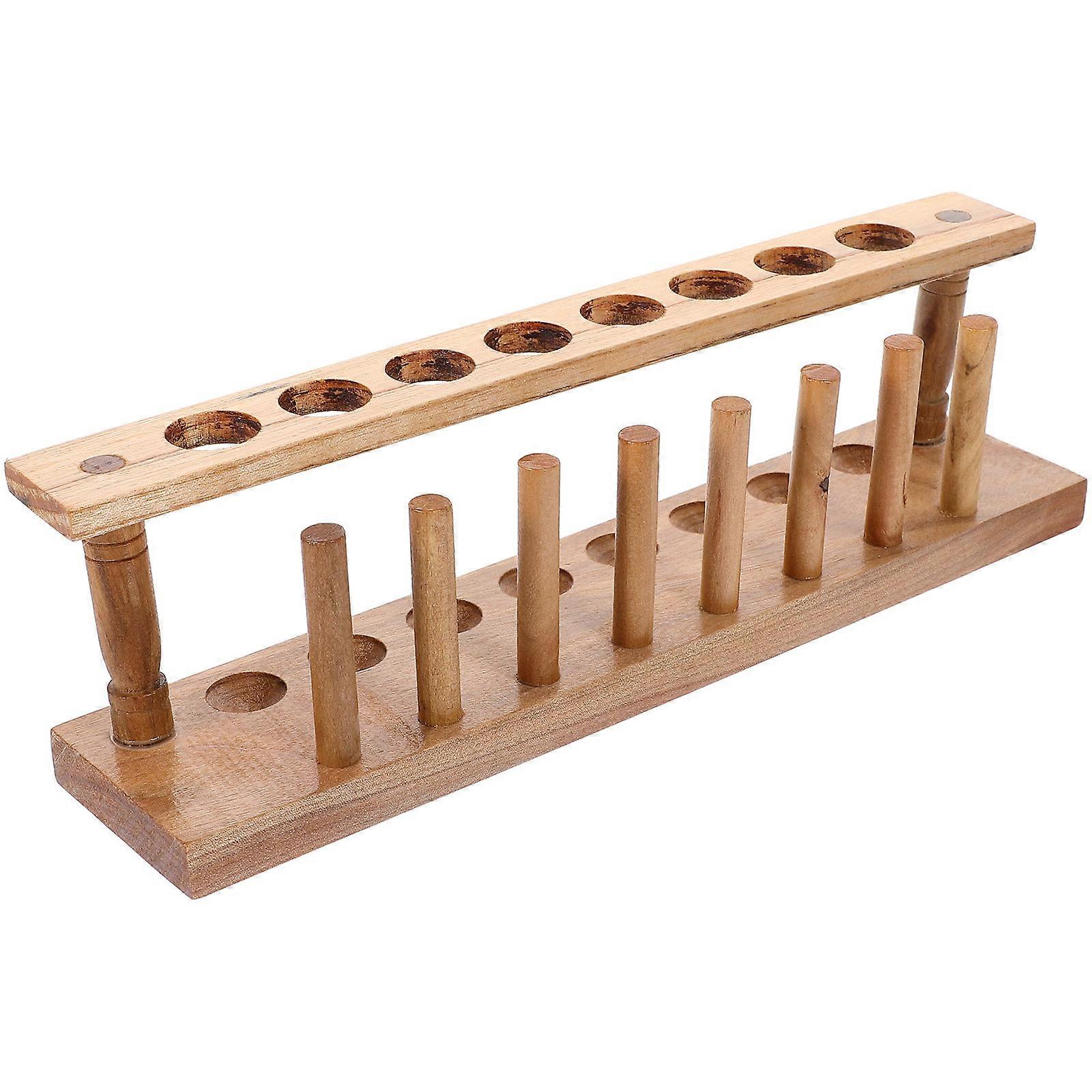 Khaki Wooden Test Tube Rack with 8 Holes for Experiment Use Portable and Sturdy