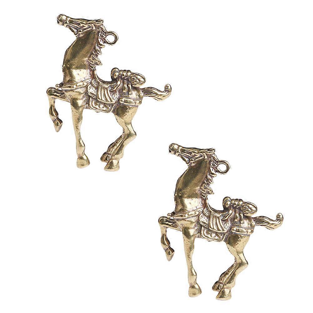 2Pcs Miniature Brass Horse Ornaments Assorted Color Keychain for Craft Projects and Gifts