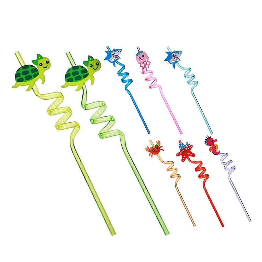 Reusable 8Pcs Sea Animal Shape Straws For Beach Party Assorted Color Curved Design Beverage Drinking Straws