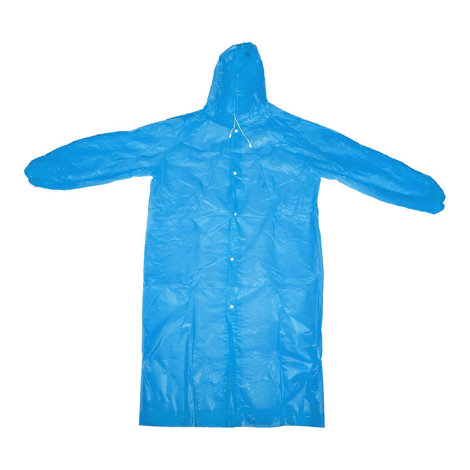 Women's Blue PEVA Rain Coats with Hoodie Design and Drawstring Collar for Outdoor Use Long