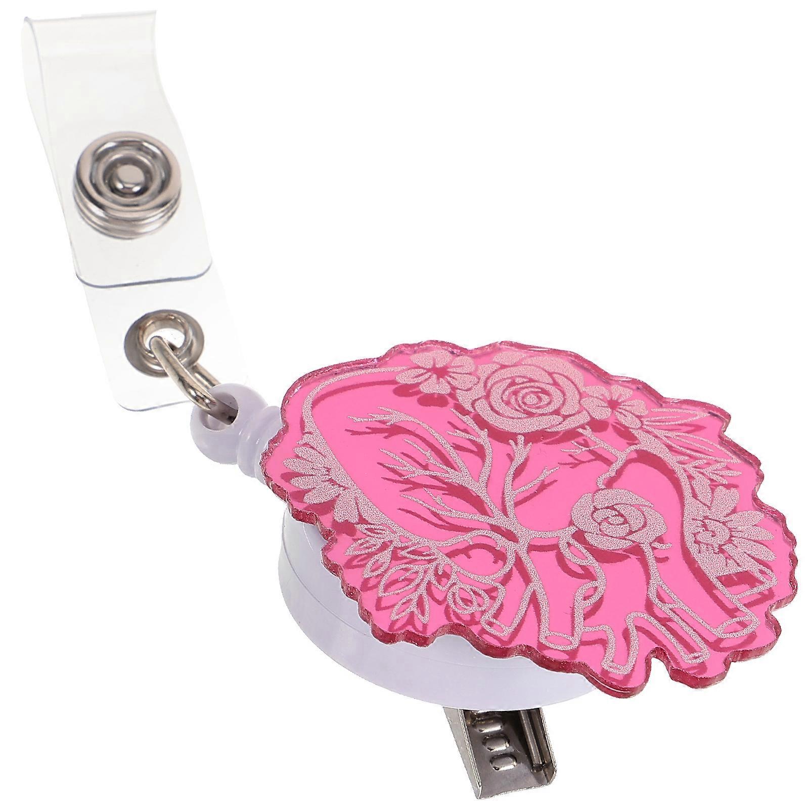 Retractable Badge Clip For Nurses In Rosy Color Made Of Acrylic And Metal For Everyday Use 1Set