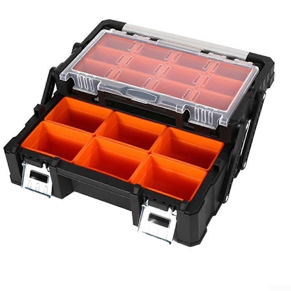 Portable 2layer tool box, storage case with aluminum handle, featuring adjustable and removable divider for tools, small items, jewelry.