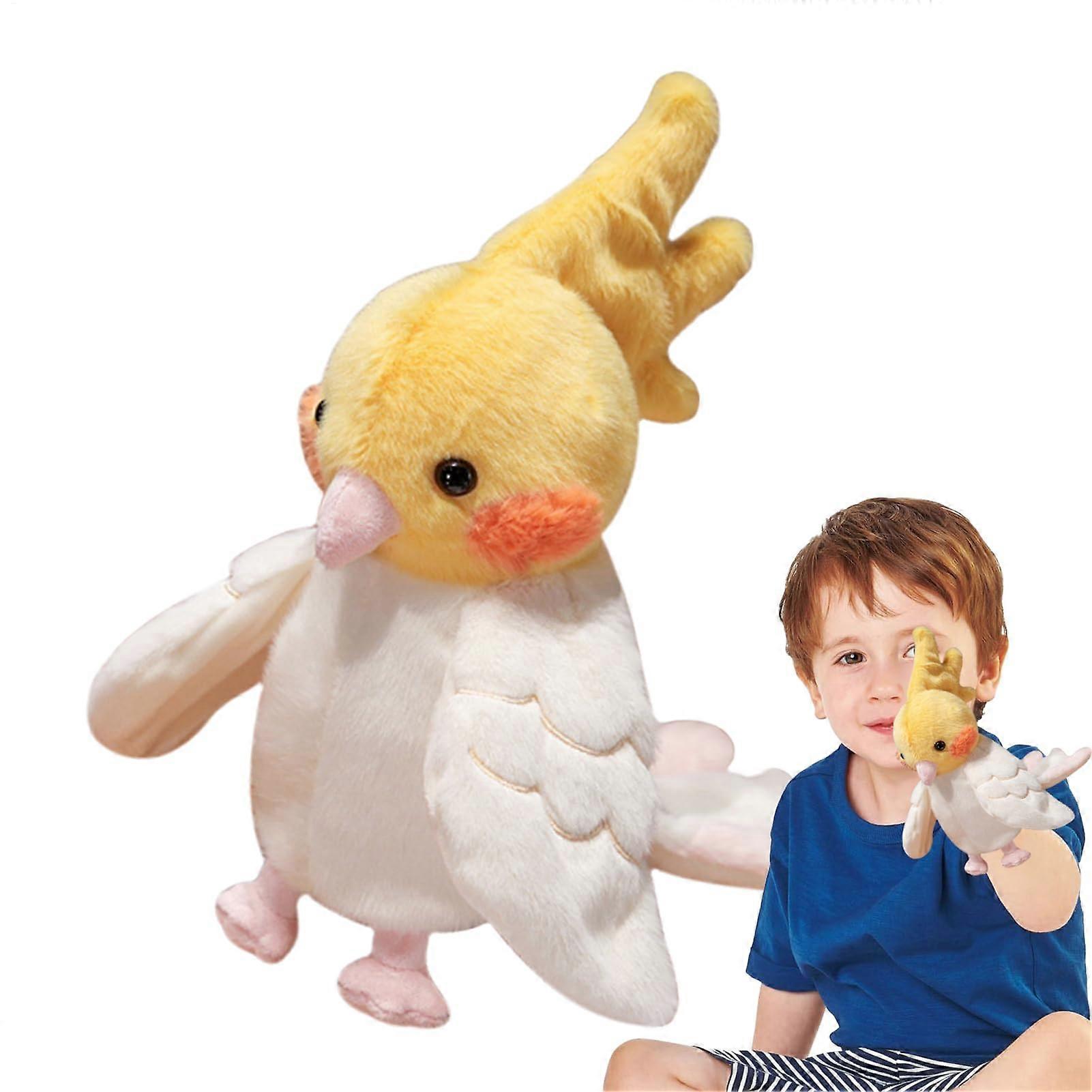 Parrot hand puppet, soft realistic bird roleplaying toy, White