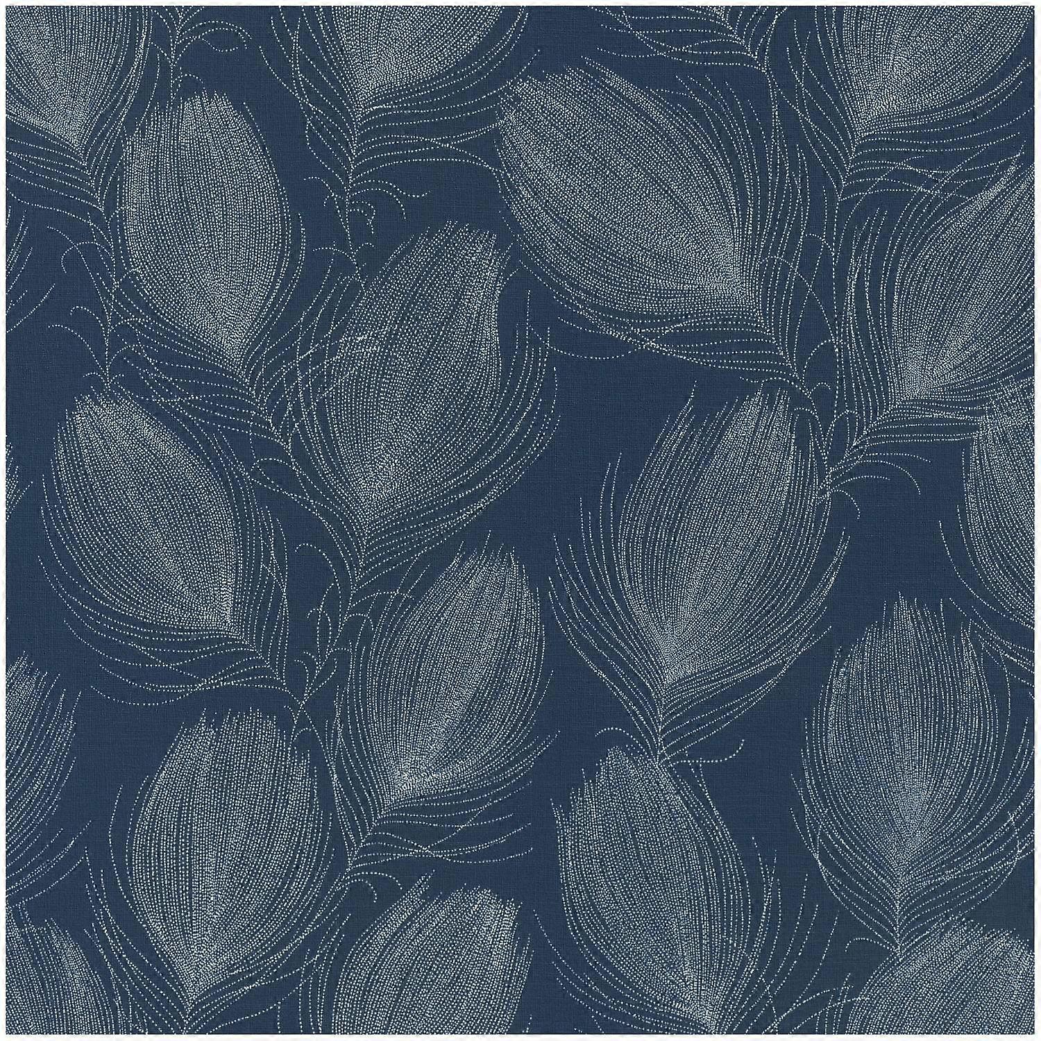 Rasch Peacock Feathers Blue Wallpaper Vinyl