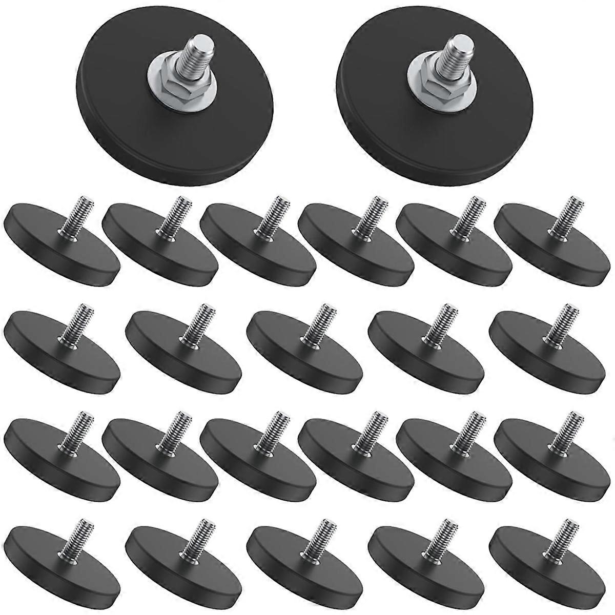24 Pieces Rubber Coated Magnets 1.69 Inch 30 Lbs M6 Neodymium Mounting Magnets Threaded Studs for L