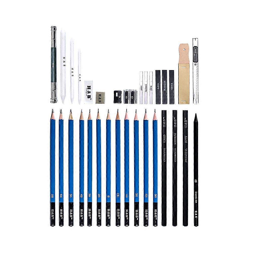 H&B 32Pcs/Set Professional Drawing Kit Sketch Pencils Sketching Painting Tools Art Supplies for Beginners Students Painters
