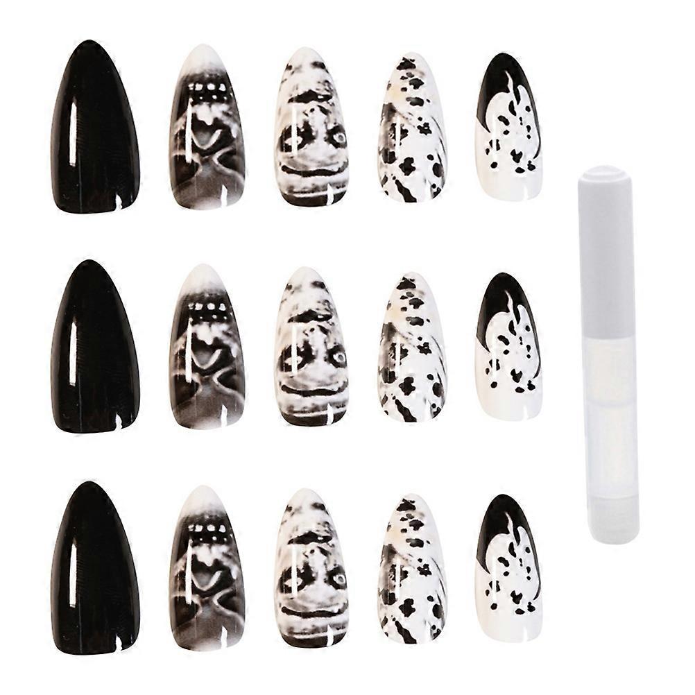Full Cover False Nails Skull Pattern for Professional Salon Use Daily Life Assorted Color Plastic Waterproof 24Pcs