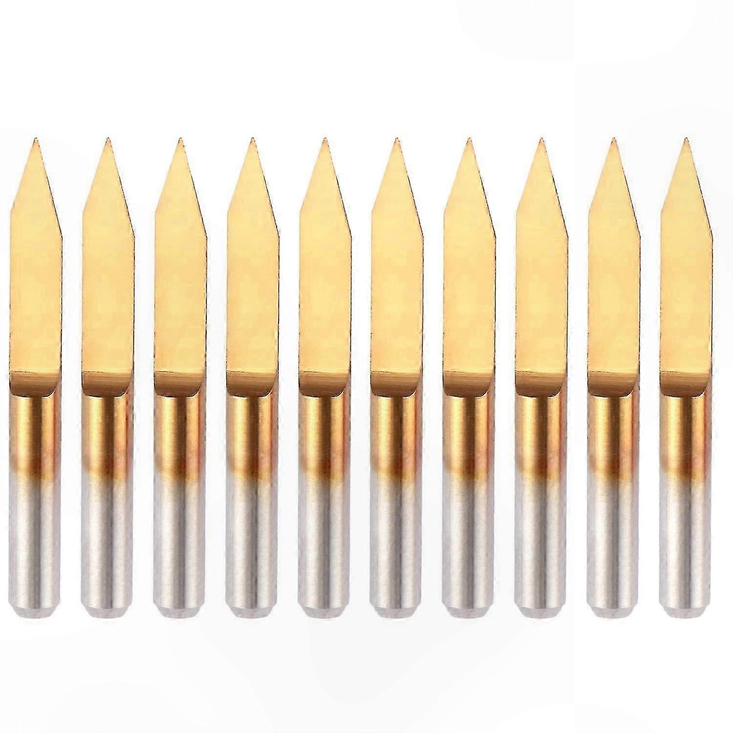 10Pcs V-Shape CNC Router Bits Titanium Coated Flat Bottom PCB Engraving Tool 30 Degree 0.1mm Tip Carbide