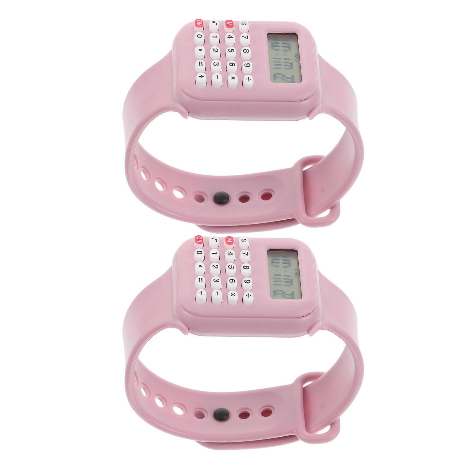Mini Calculator for Children Watch School Kids Pink Pvc with Date Display Function 2Pcs