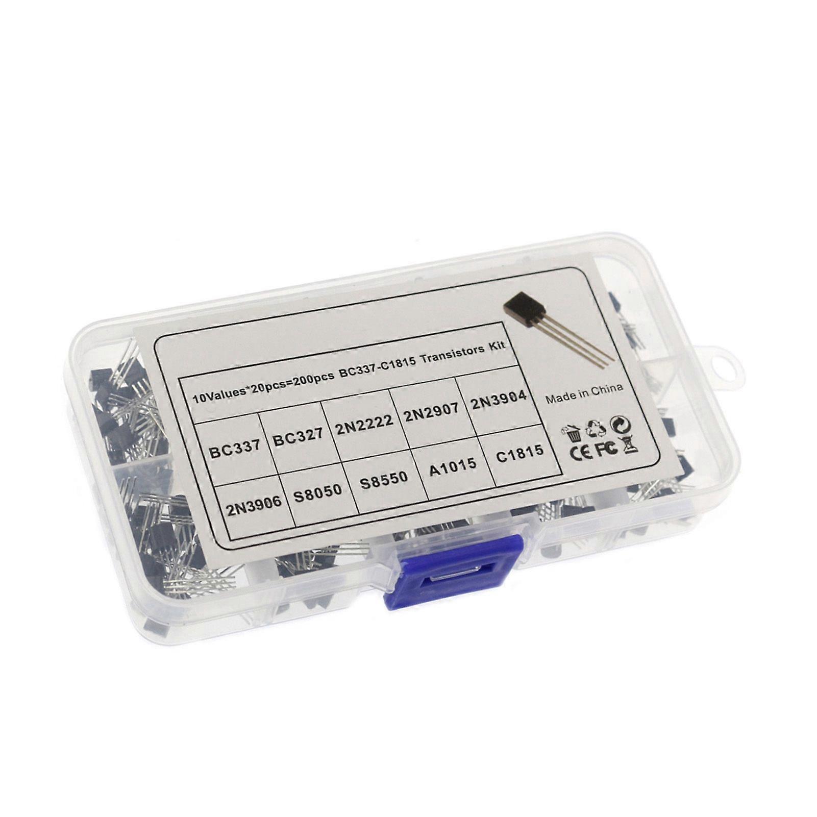 200PCS TO-92 NPN P-NP P-ower Transistor 10 Types Values Kit Set BC337/ BC327/ 2N222/ 2N2907/ 2N3904/ 2N3906/ S8050/ S8550/ A1015/ C1815 with Assorted