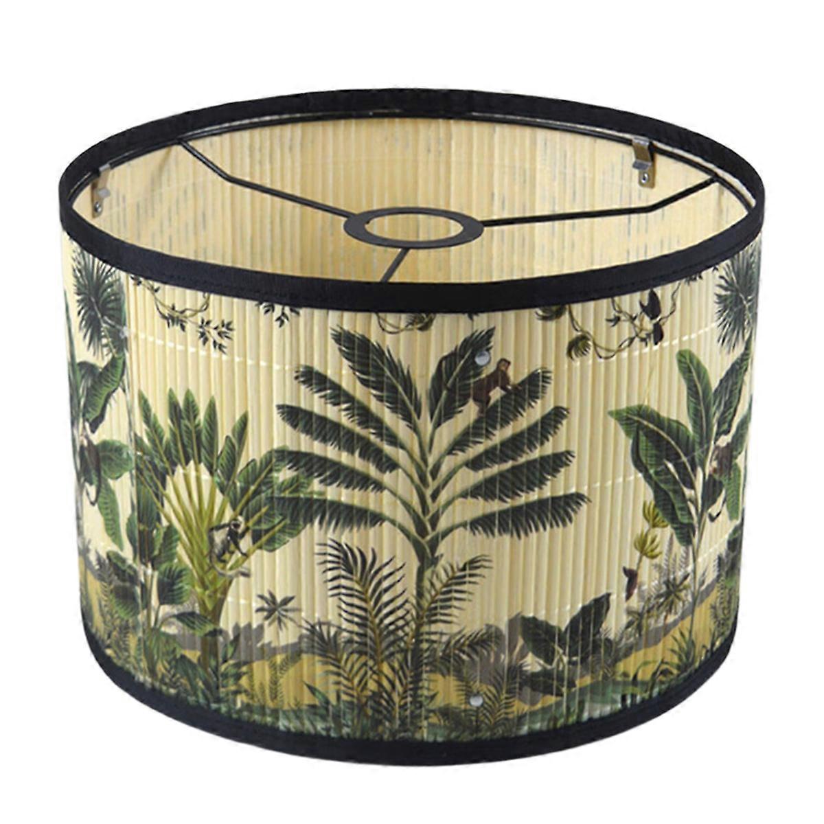 Lampshade Bright Green Plant Bird Decoration Drum-Shaped Lampshade C