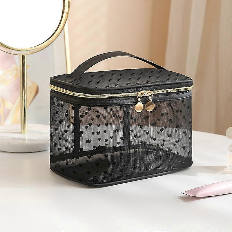 Mesh visible double-layer travel cosmetic bag, portable with large capacity for easy item finding