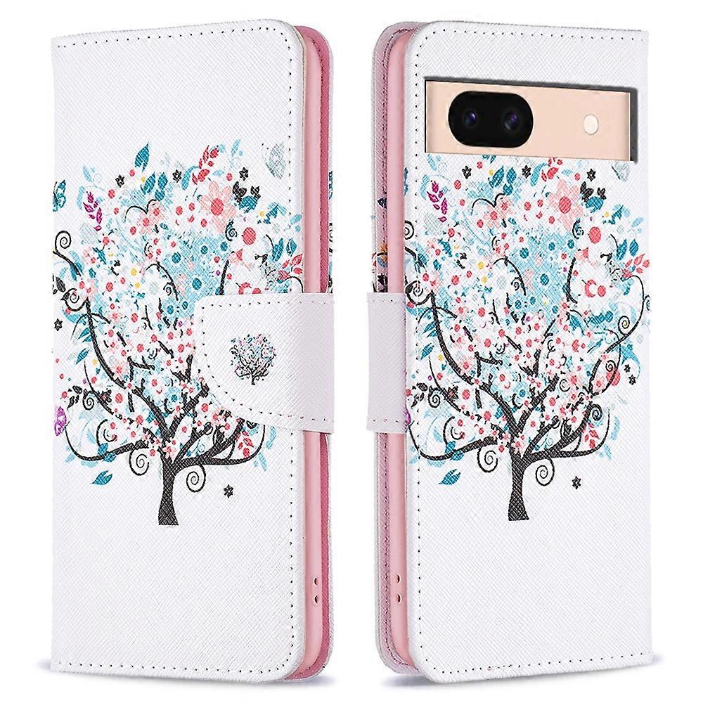 For Google Pixel 8a Case Pattern Printing Wallet Leather Phone Cover - Flower Tree