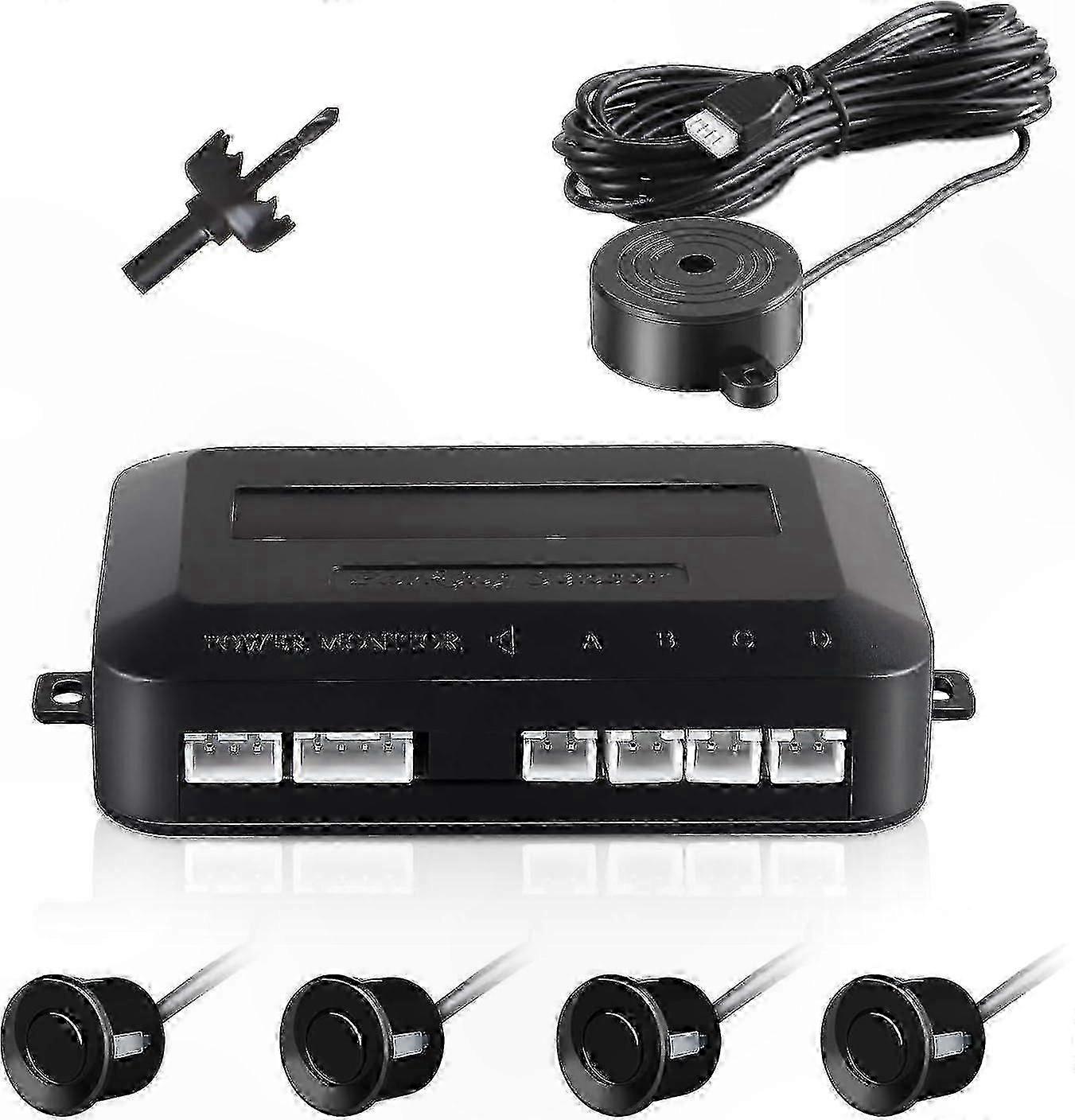 Vehicle Reverse Sensor System with 4 Detectors and Audible Buzzer Alert for Auto Parking Assistance