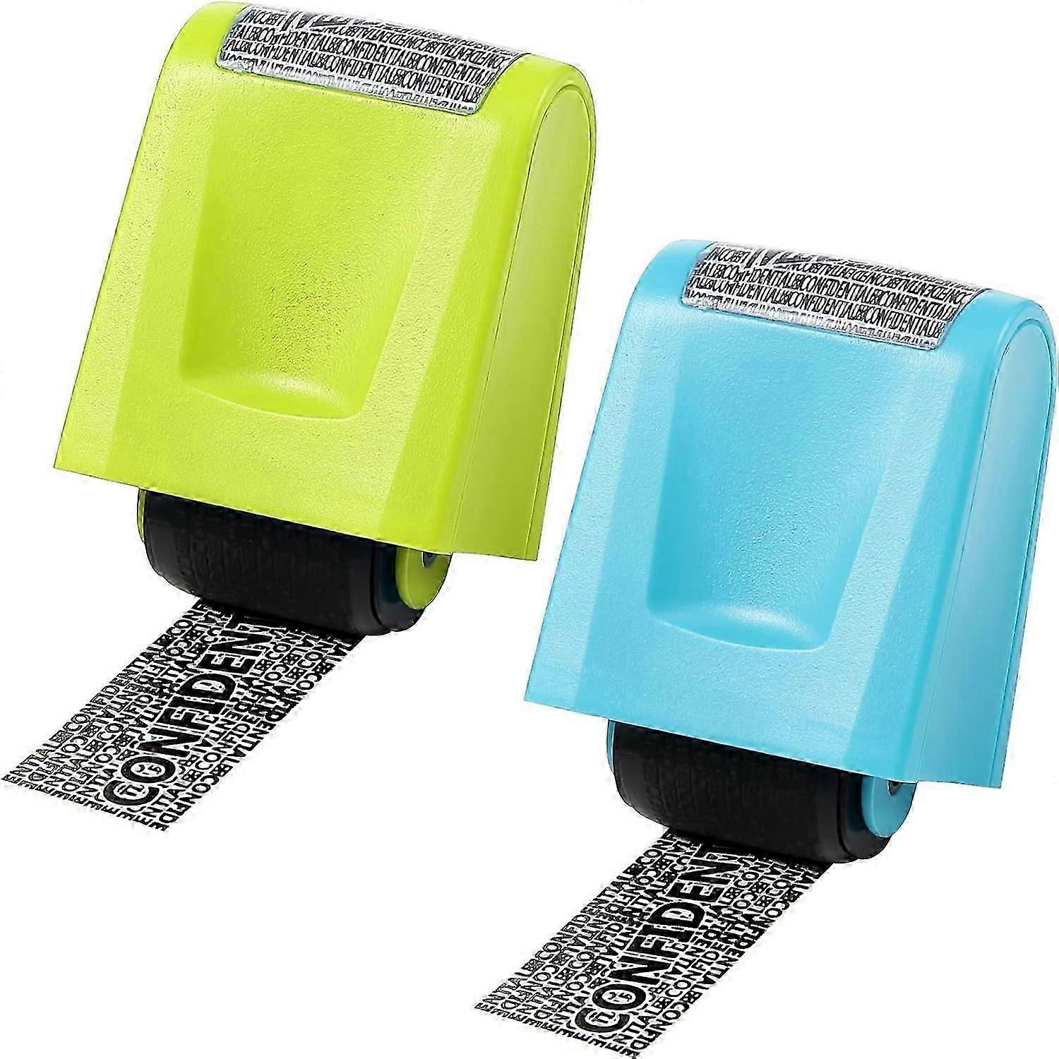 2 Pieces Identity Stamp for Theft Prevention Roller ID Guard Stamp Large Roller Security Stamp (Green and Blue, Medium)