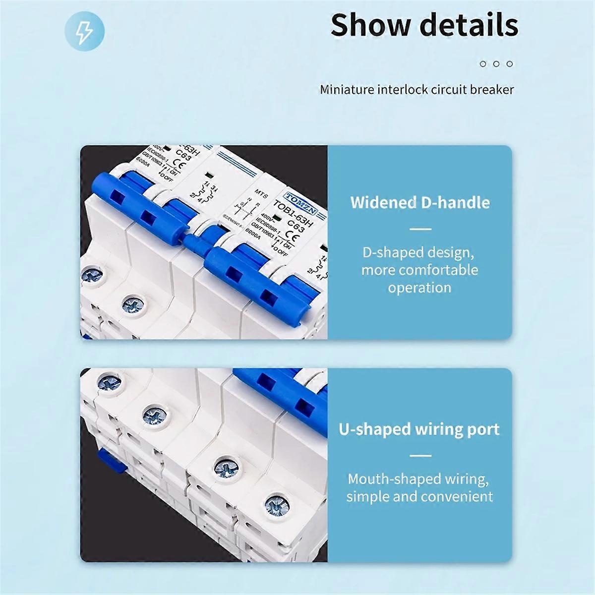TOB1-63H 63A 2P+2P AC Dual Power Manual Transfer Switch Circuit Breaker MCB 50HZ/60HZ