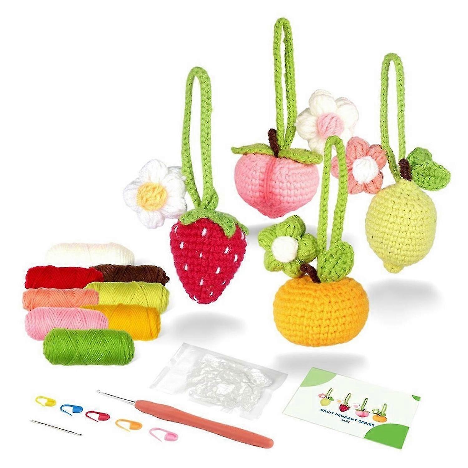Crochet Kit for Beginners,Beginner Crochet Fruits Kit for Adults,With Step-By-Step Video Tutorials & Stitches Yarn