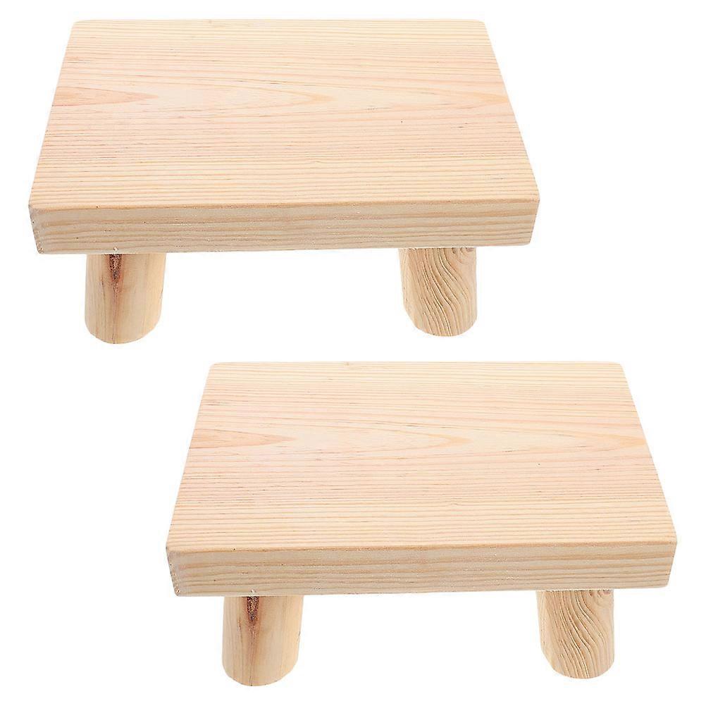 Wood Step Stool for Toddlers Safe Rounded Edges 2Pcs Beige Footstool