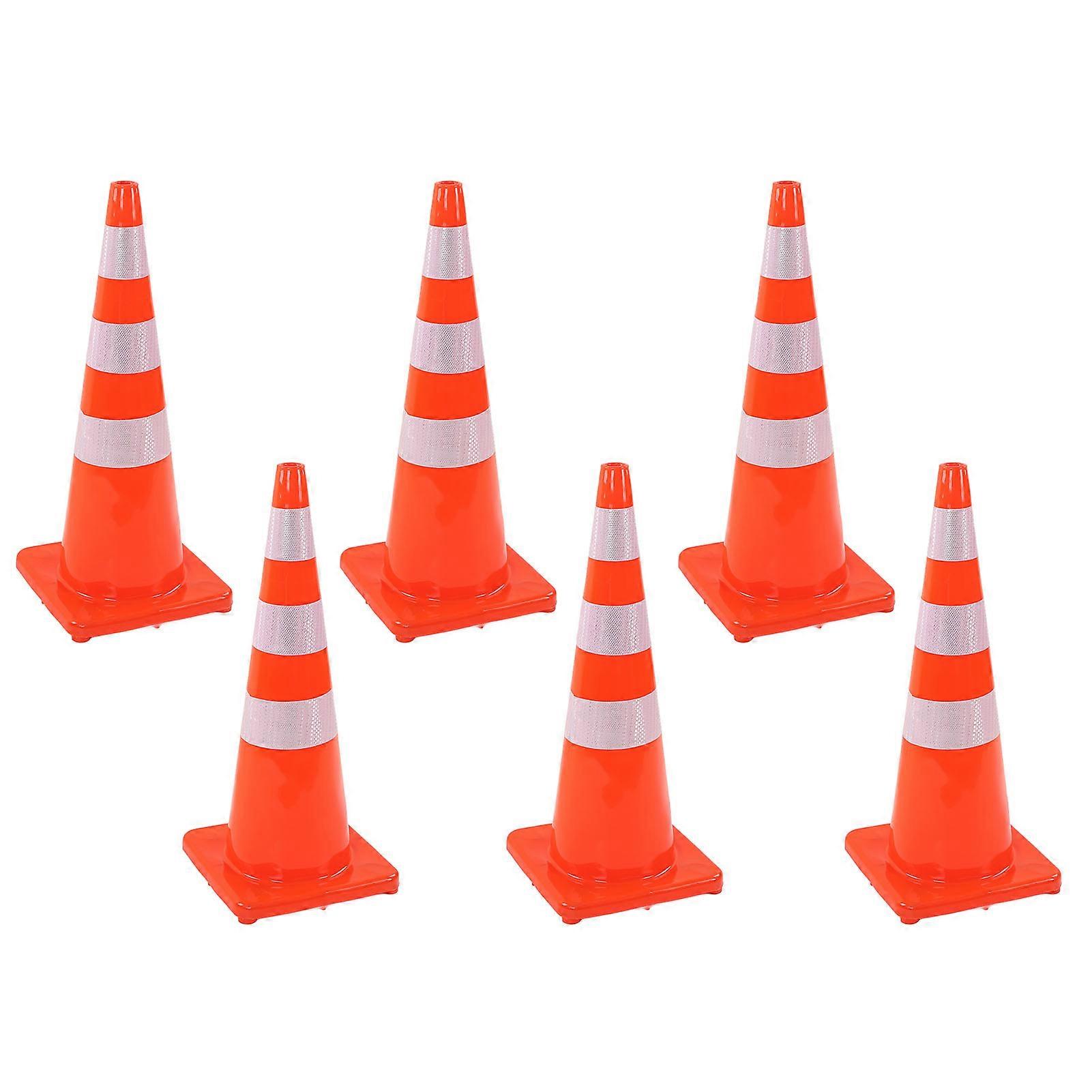 Lot de 6 cônes de signalisation réfléchissants résistants aux intempéries, à base carrée, pour parking, camping, rouge, 91,44 cm, sans poignée