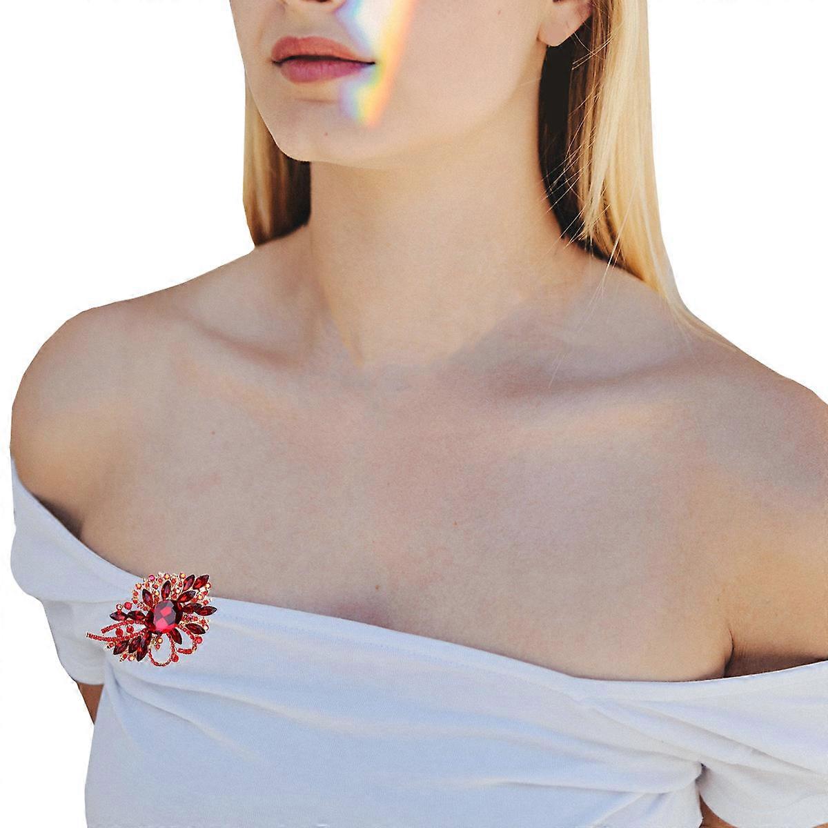 Glass Brooch Colorful Brooch for Decoration 2Pcs Red Rhinestone Design
