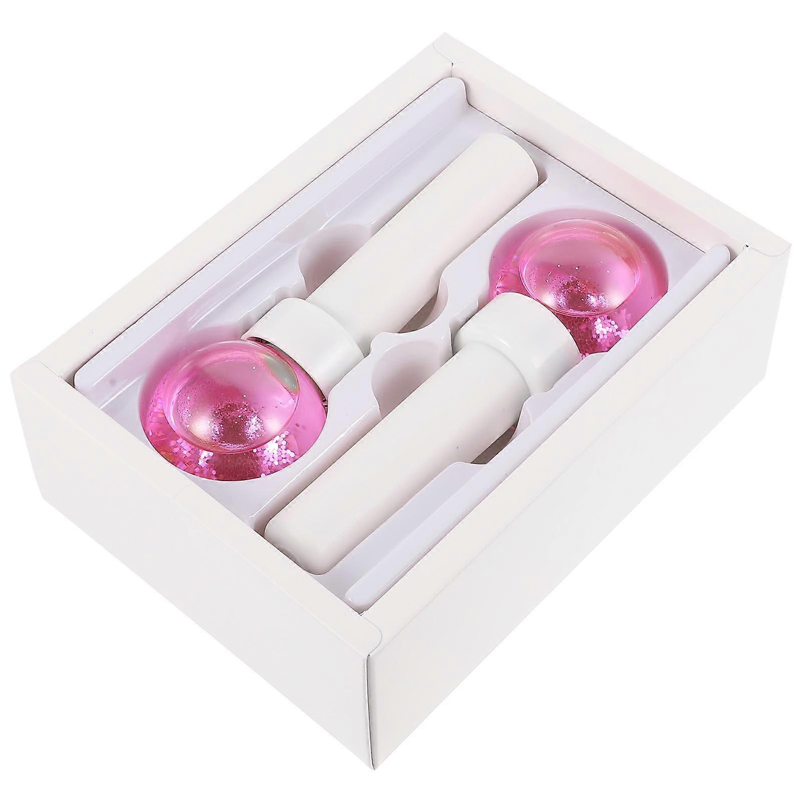 Ice Globe Facial Globes for Cooling Massage 1Set Pink Borosilicate Glass