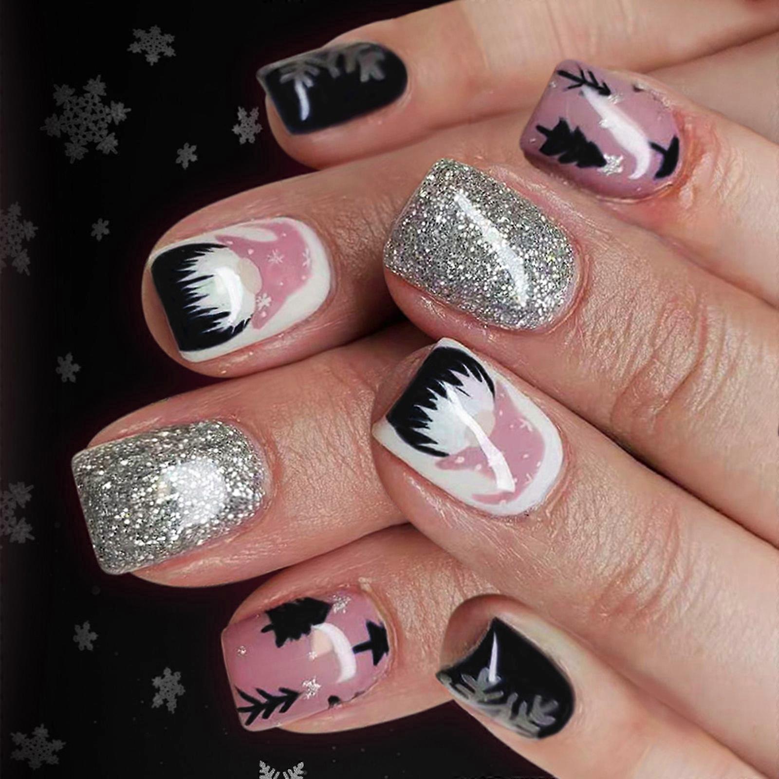 24PCS Press On Christmas Santa Snowflake Design ABS Material No Tools Needed Reusable False Multicolor