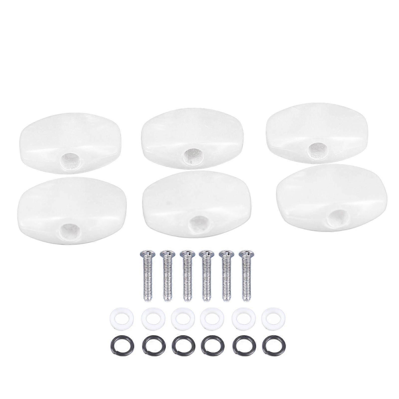 6Pcs Guitar Tuning Peg Buttons Plastic Comfortable Grip Tuner Buttons for Electric Acoustic Guitar White