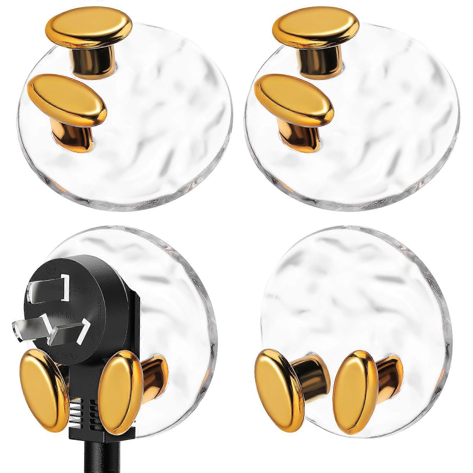 Golden Adhesive Plug Hooks Plastic Wall Holder for Cord Organization 4Pcs