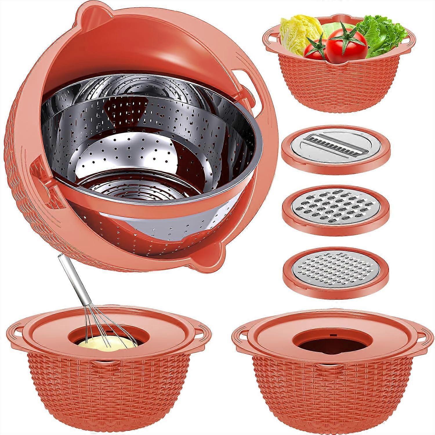 4-1 Colander with Bowl Set - Pasta, Rice, Fruit & Veggie Strainer - Kitchen Sink Strainer - Orange