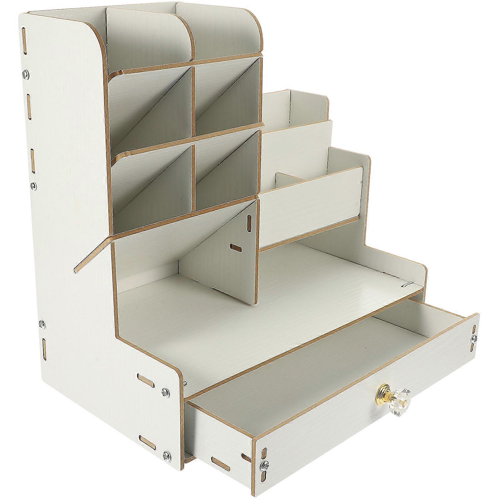 Multifunctional Desk Organizer Suitable For Classroom And Bedroom Use In White Wood Material With Space-Saving Feature 1Pack