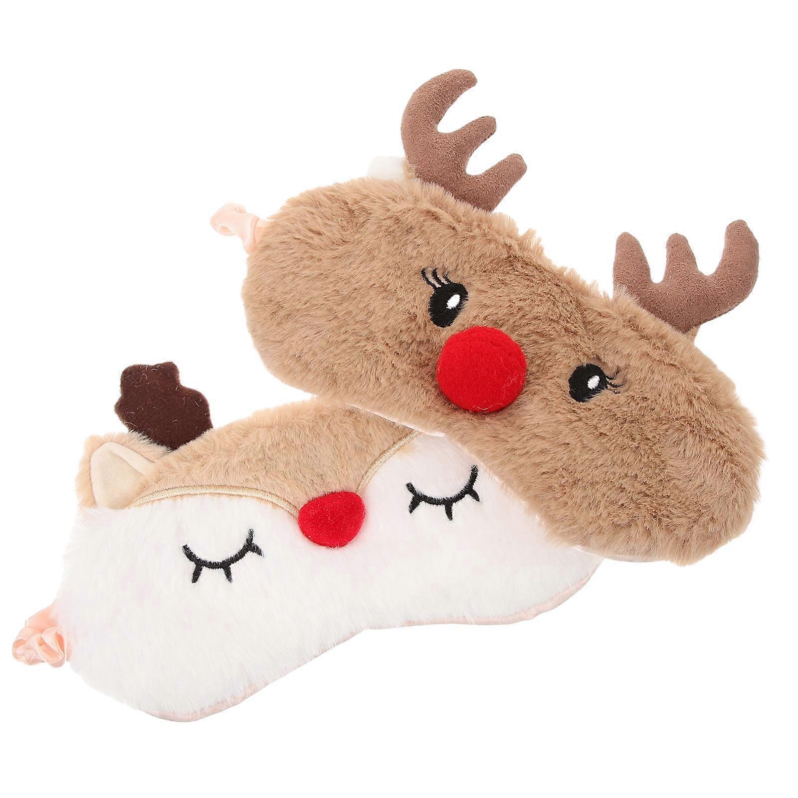 Cartoon Style Light Blocking Eye Mask For Sleeping During Travel And Car Use Made With Plush Material 2 Pcs