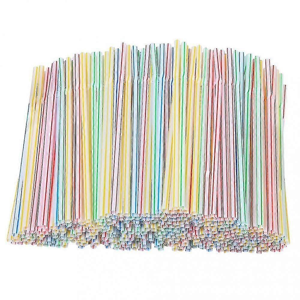 200 Pieces Plastic Drinking Straws 8 Inches Multi-colored Striped Bedable