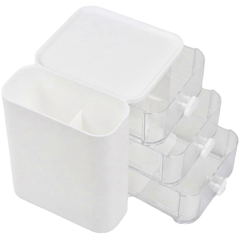 Desk Organizer 2Pcs Multi-Layer Cosmetic Storage Case For Home Office Use White Rectangular Organization Tool