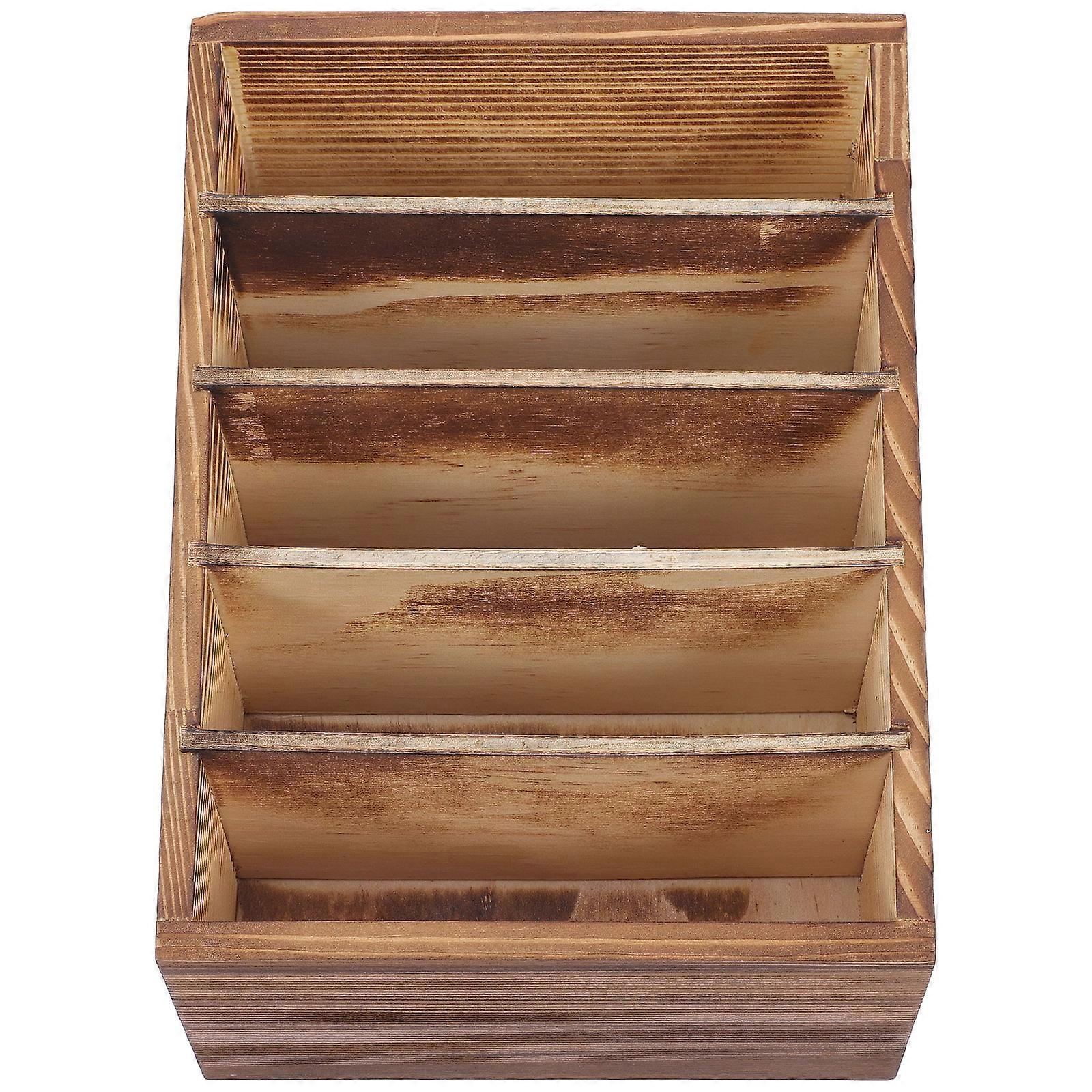 Coffee Multi-Grid Phone Box for Office Use 3Pcs Wooden 5-Slot Organizing Box