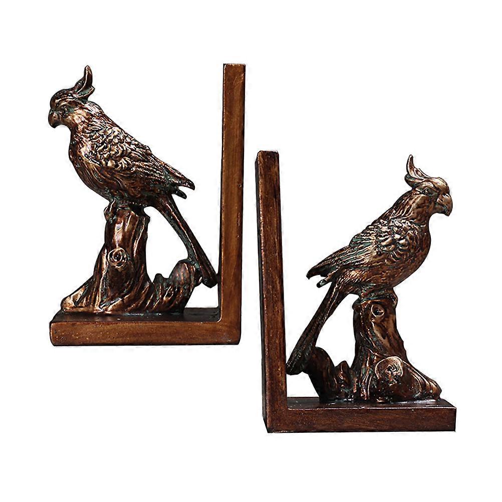 Creative Parrot Shape Bookend Resin Home Shelf Decoration Golden 1 Pair