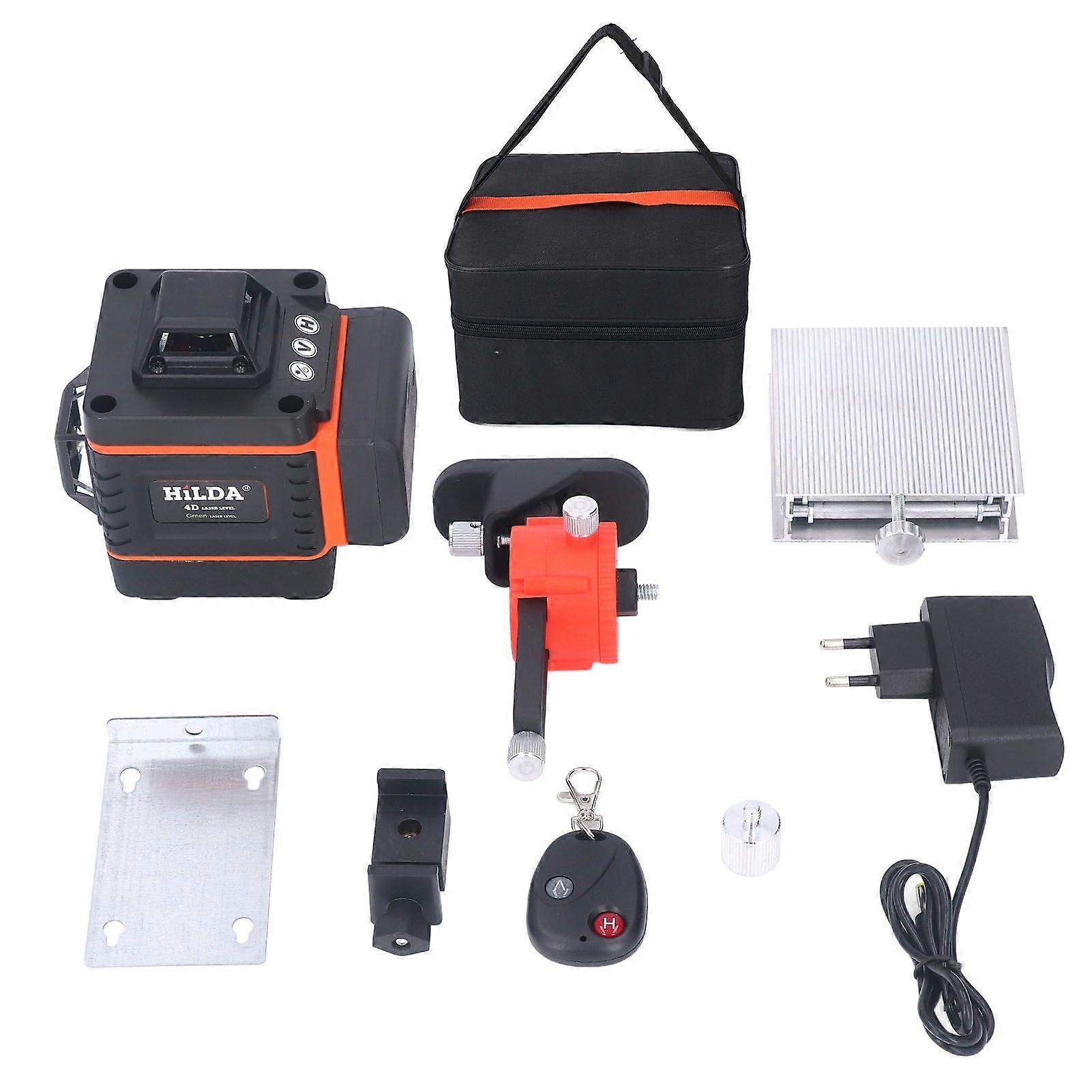 Orange 16 Lines 4D Green Beam Laser Line Level 4x360 IP54 High Accuracy Self Leveling Line Level 100240V EU Plug