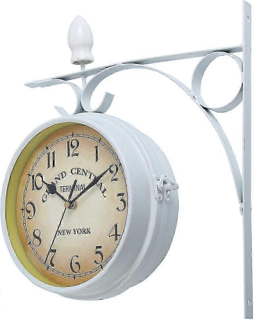 2025 New Double Sided Wall Clock, European Style Double Sided Wall Clock Garden Clock for Outdoor Fixing (White)-2025