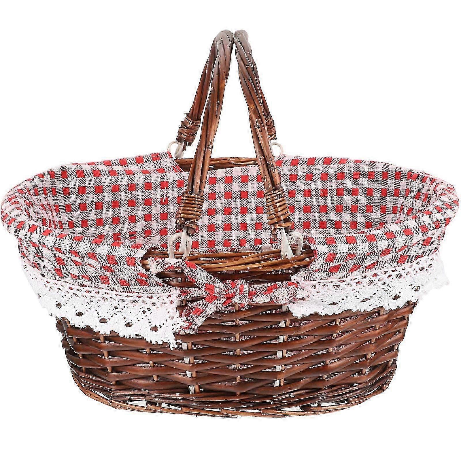 Picnic Basket Wicker Fruit Vegetable Holding Picnic Outdoor Basket Rectangular Rustic Style 1Pack