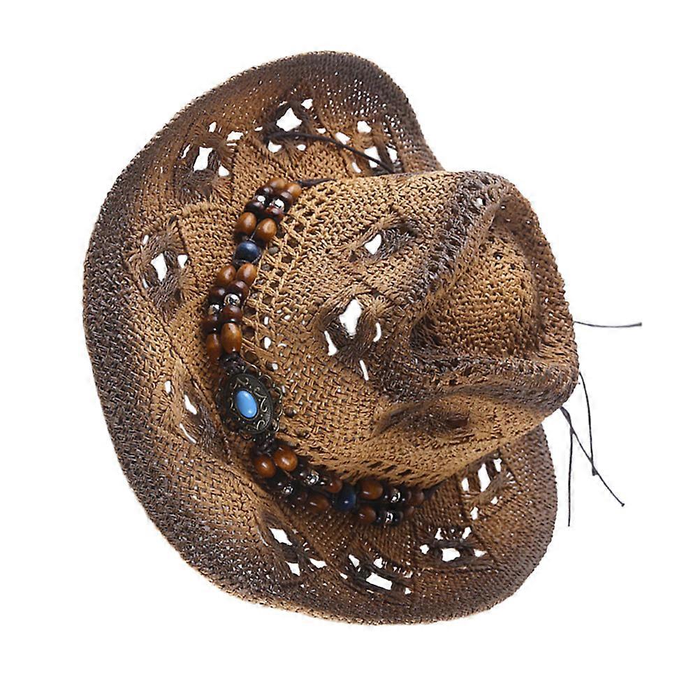 Coffee Straw Hat Western Cowboy Hat for Decorative Use 2Pcs Set