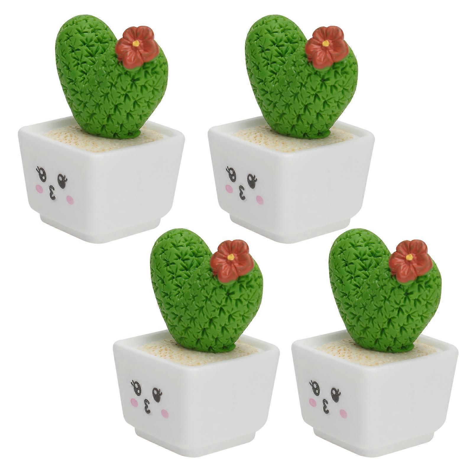 Decorative Bonsai Model Resin Cactus Adornment for Decor 4Pcs Green Set