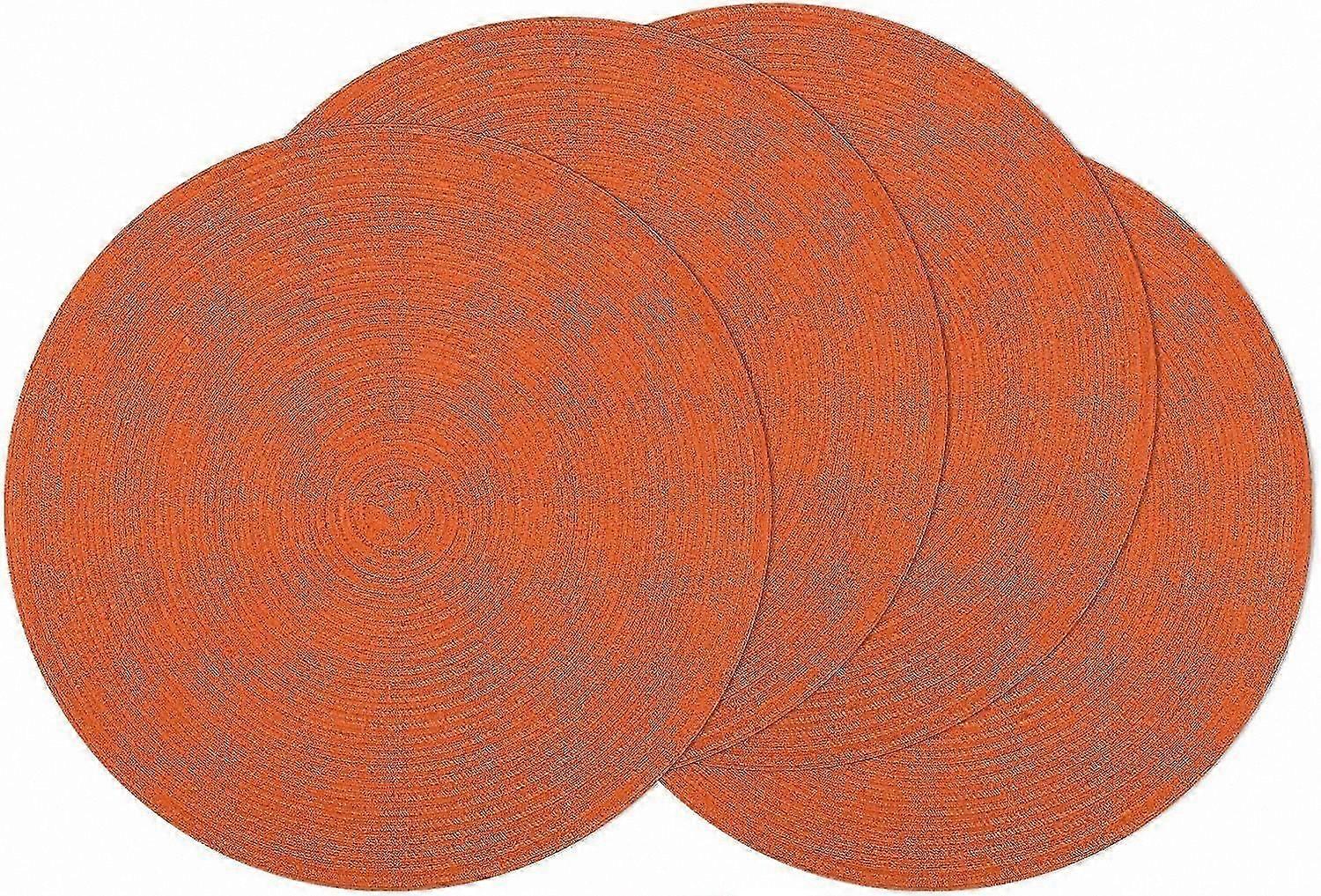 Set of 4 Round Washable Placemats for Dining Table, Autumn Fall Decorative Non-Slip Braided Table Mats, Bright Orange