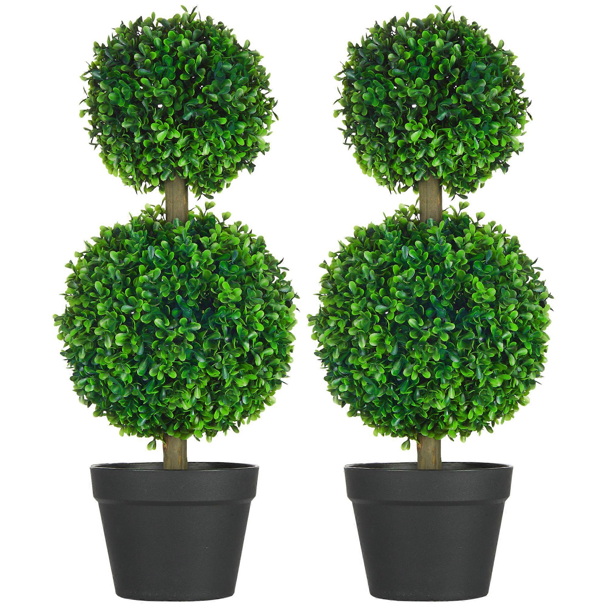 HOMCOM 2-Pack Artificial Boxwood Plants 60cm UV Resistant Double Sphere
