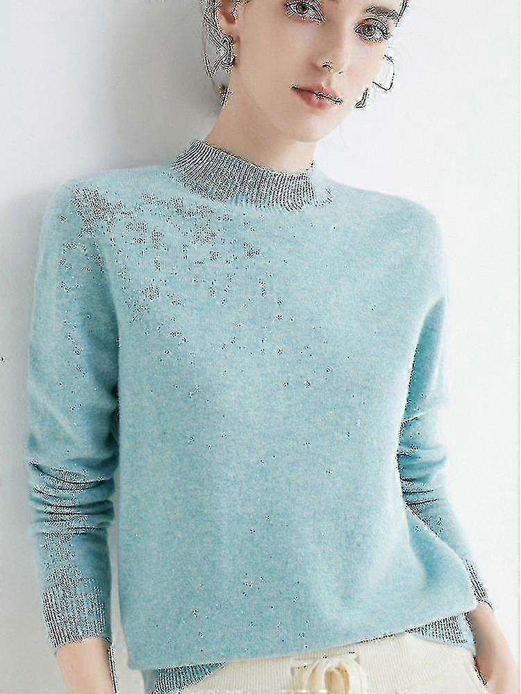 Női, 100% kasmír anyagból készült, könnyű, kerek nyakú pulóver hosszú, kötött ujjakkal