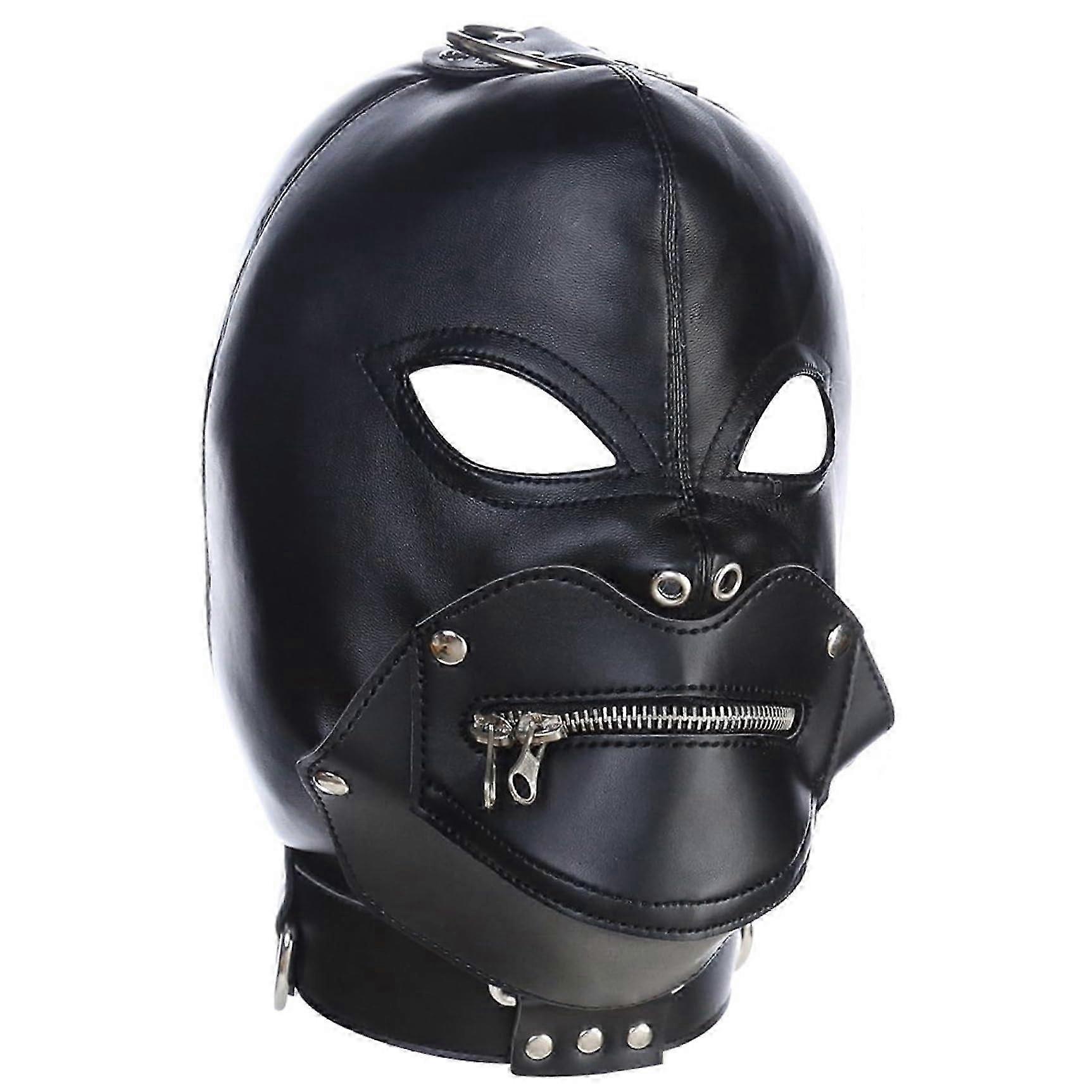 Gimp Mask Wicked Demon Leather Mask with Plush Lining Adjustable Back Tie Removable