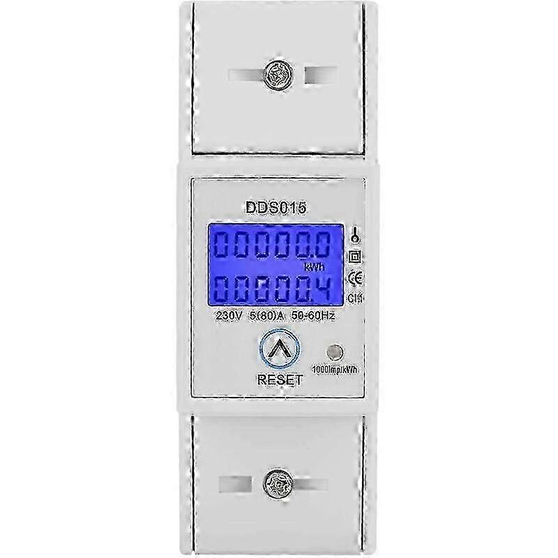Single Phase Energy Meter 5-80A 230V 50Hz LCD Backlight Single Phase Energy Meter, DDS015 DIN Rail Mount KWh Meter, Watt KWh Meter(230V 5-80A 50