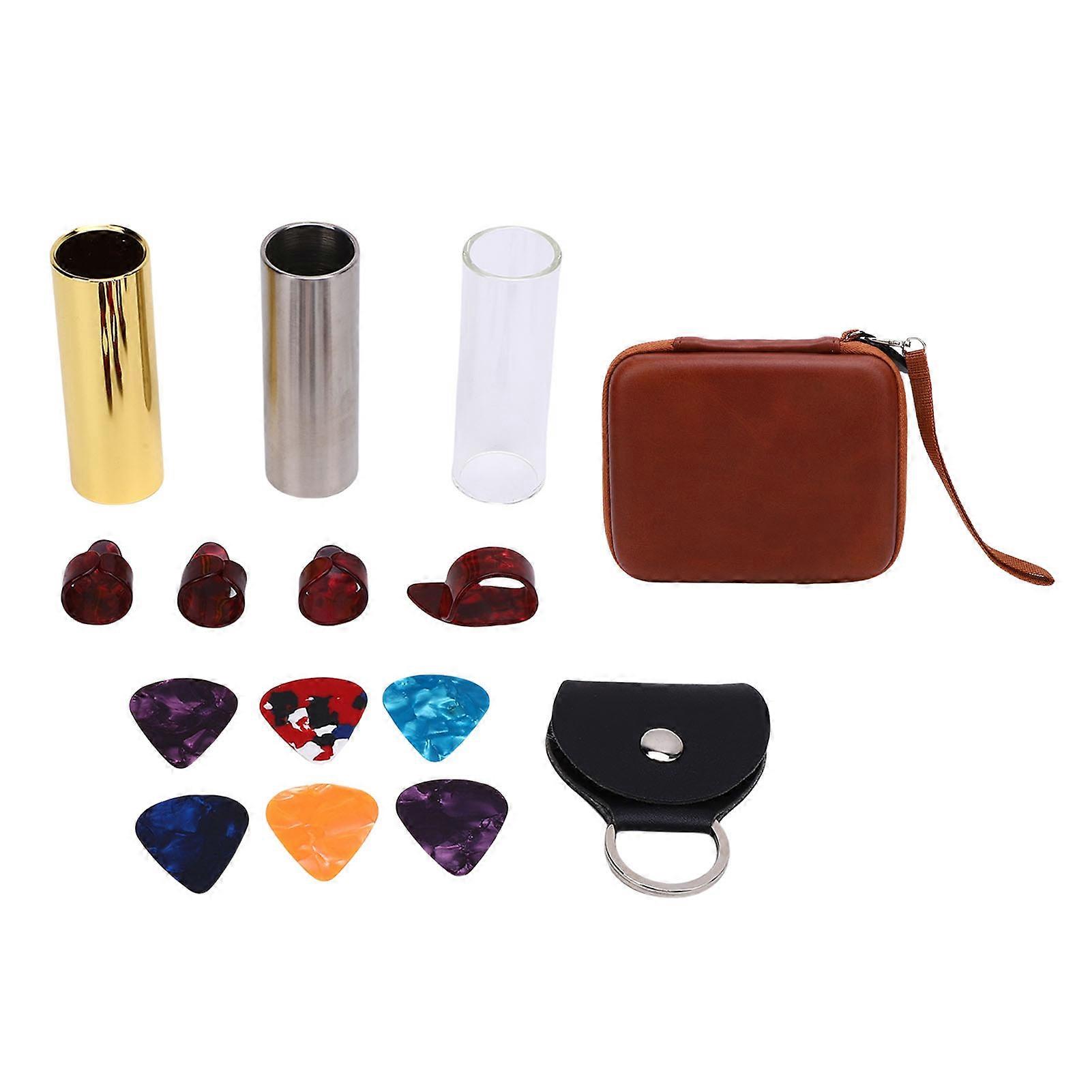 70mm Guitar Slide Set Stainless Steel Brass Glass Slides Thumb Finger Picks for Stringed Instruments