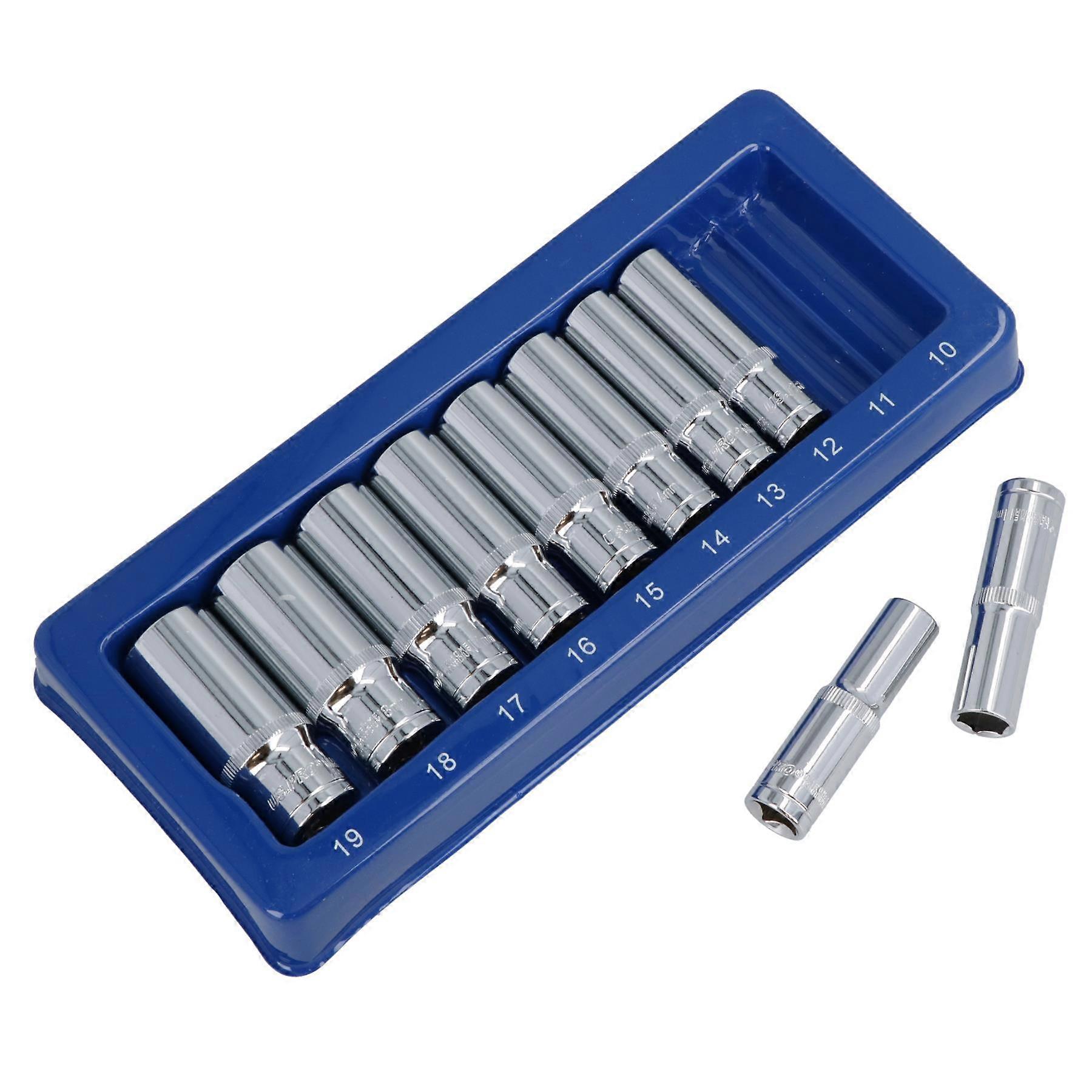 3/8" Drive Double Deep Metric Sockets 6 Sided Single Hex 10mm - 19mm 10pc