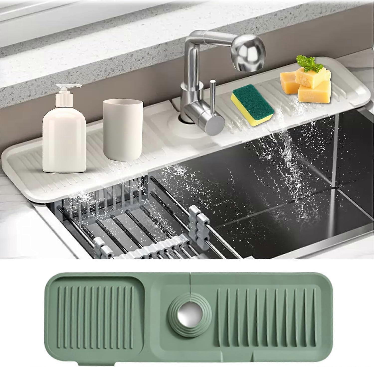 2024 Best Faucet Guard & Draining Mat, Silicone Sink Protector Compatible with Kitchen & Bathroom Faucets, Fast Drying Countertop Tray