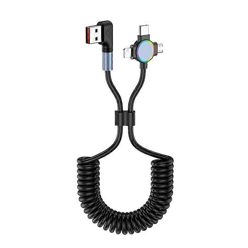 USB to 8 Pin + Micro USB + Type-C Fast Charging Elbow Spring Cable